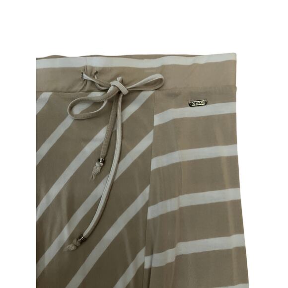 GUESS Drawstring Waist Stripe Maxi Skirt COMFY CASUAL SUMMER Size Large L Beige - Picture 2 of 3